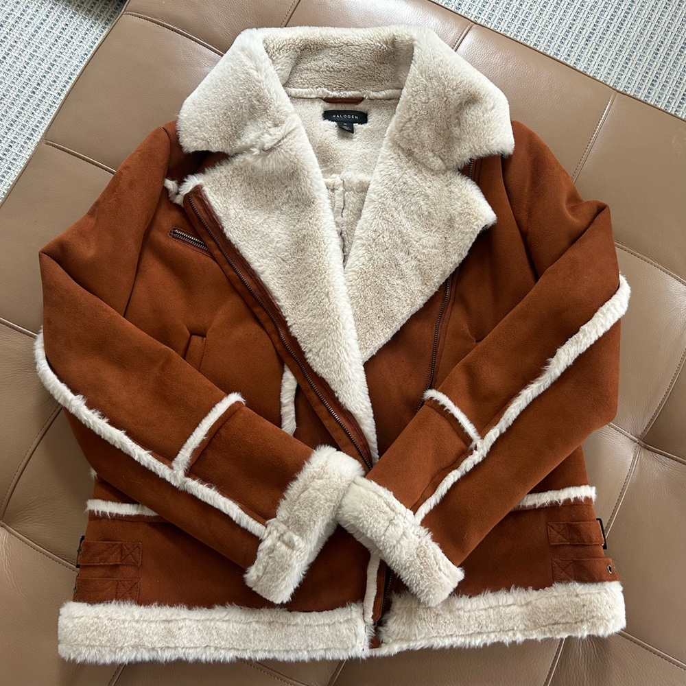 Halogen Tan and Cream Teddy Jacket